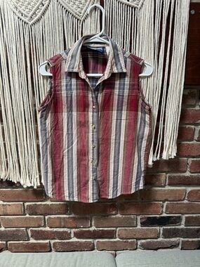 Wrangler Plaid Button-Up Vest - Red, Blue & Tan